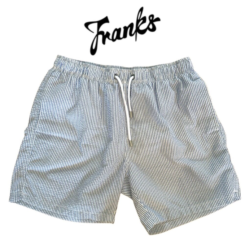 Frank's Blue Seersucker Swim Trunks Size L